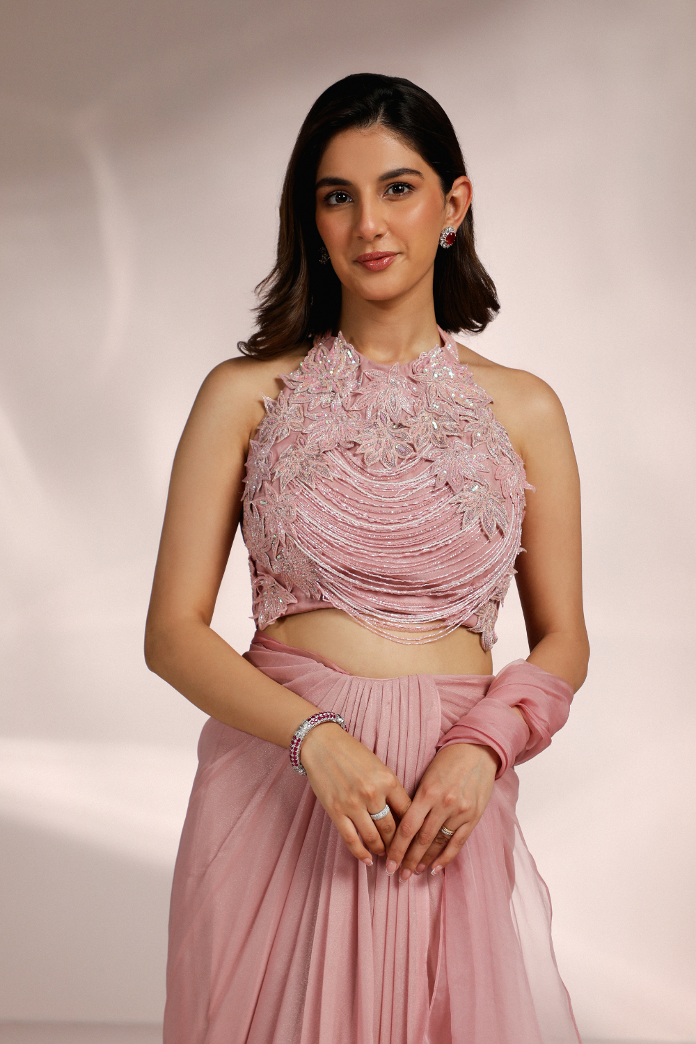 Geetika verma in PINK  DRAPE SAREE WITH BLOUSE SET