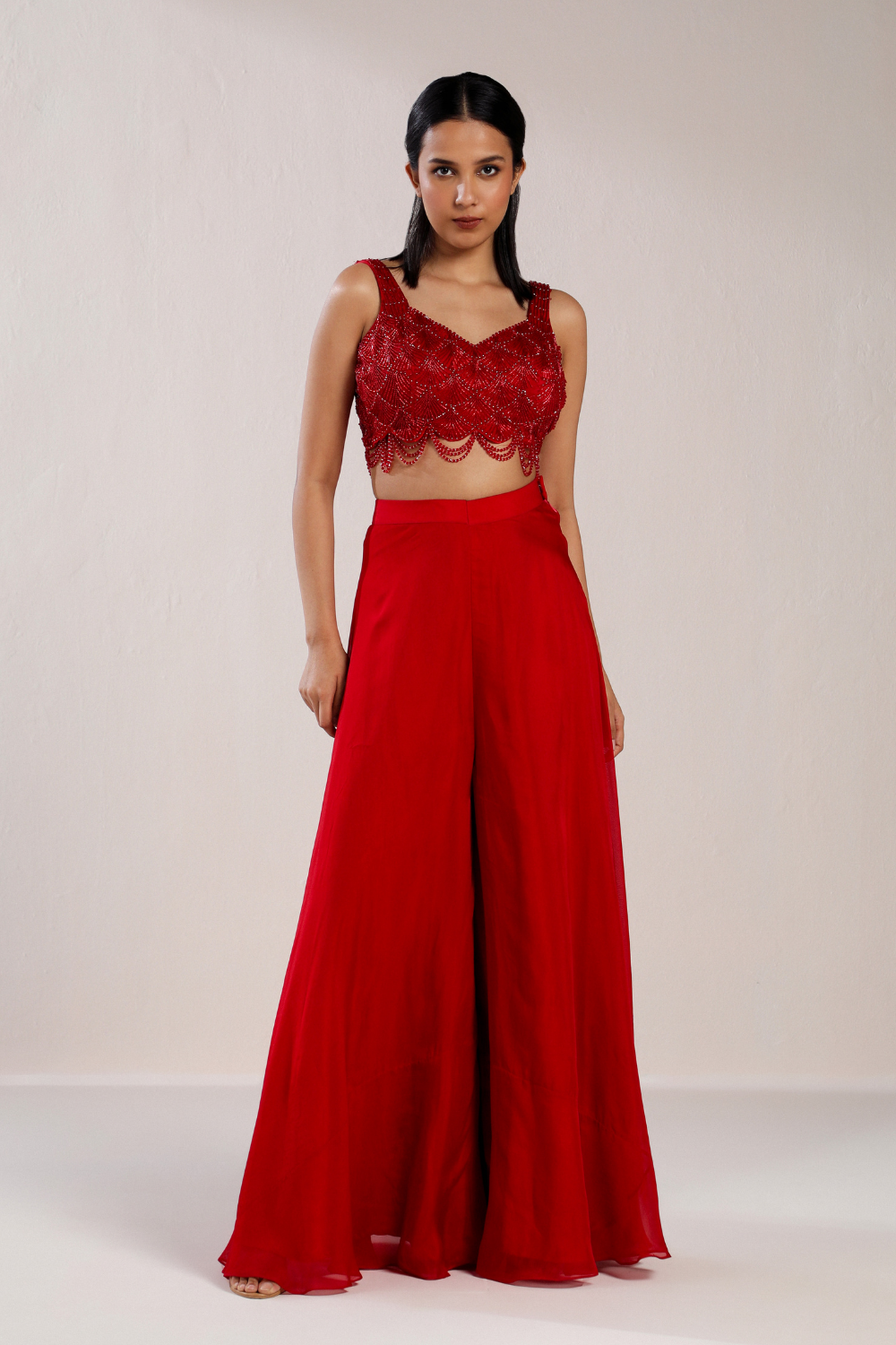 RED EMBROIDERED BLOUSE AND SHARARA SET