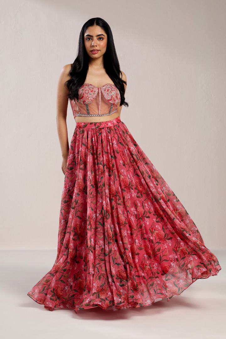 PEACH CORSET WITH PRINTED SKIRT