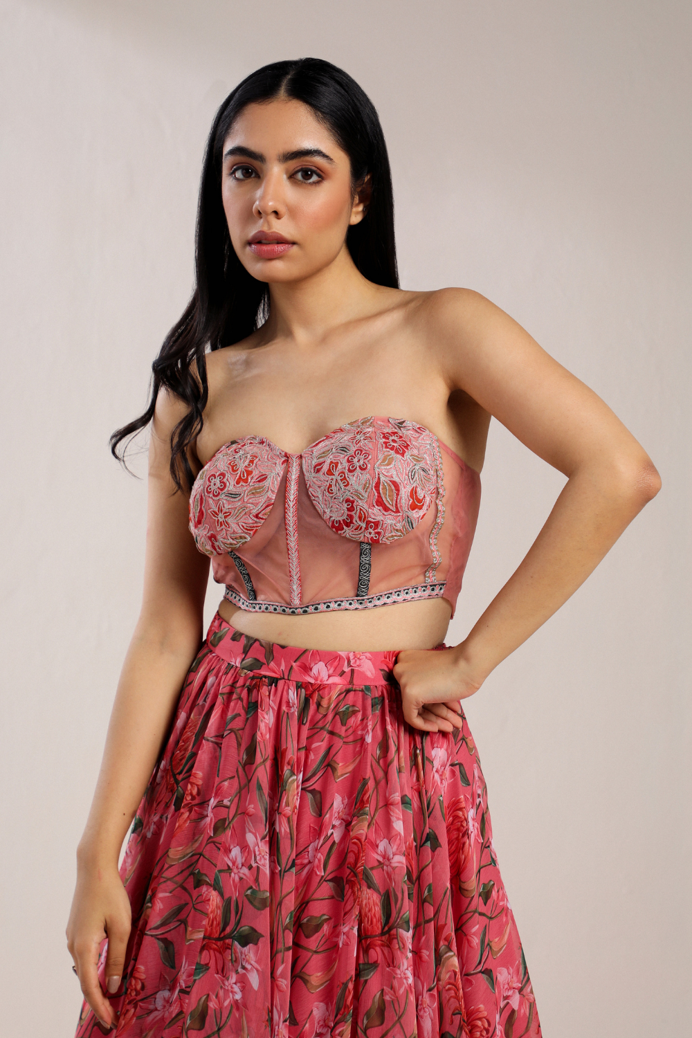 PEACH CORSET WITH PRINTED SKIRT