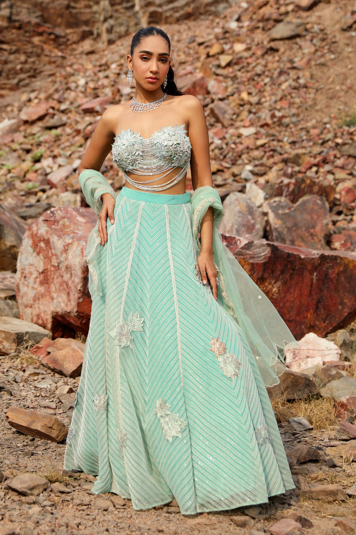 Chahat tandon in BLUE CHEVRON LEHENGA SET