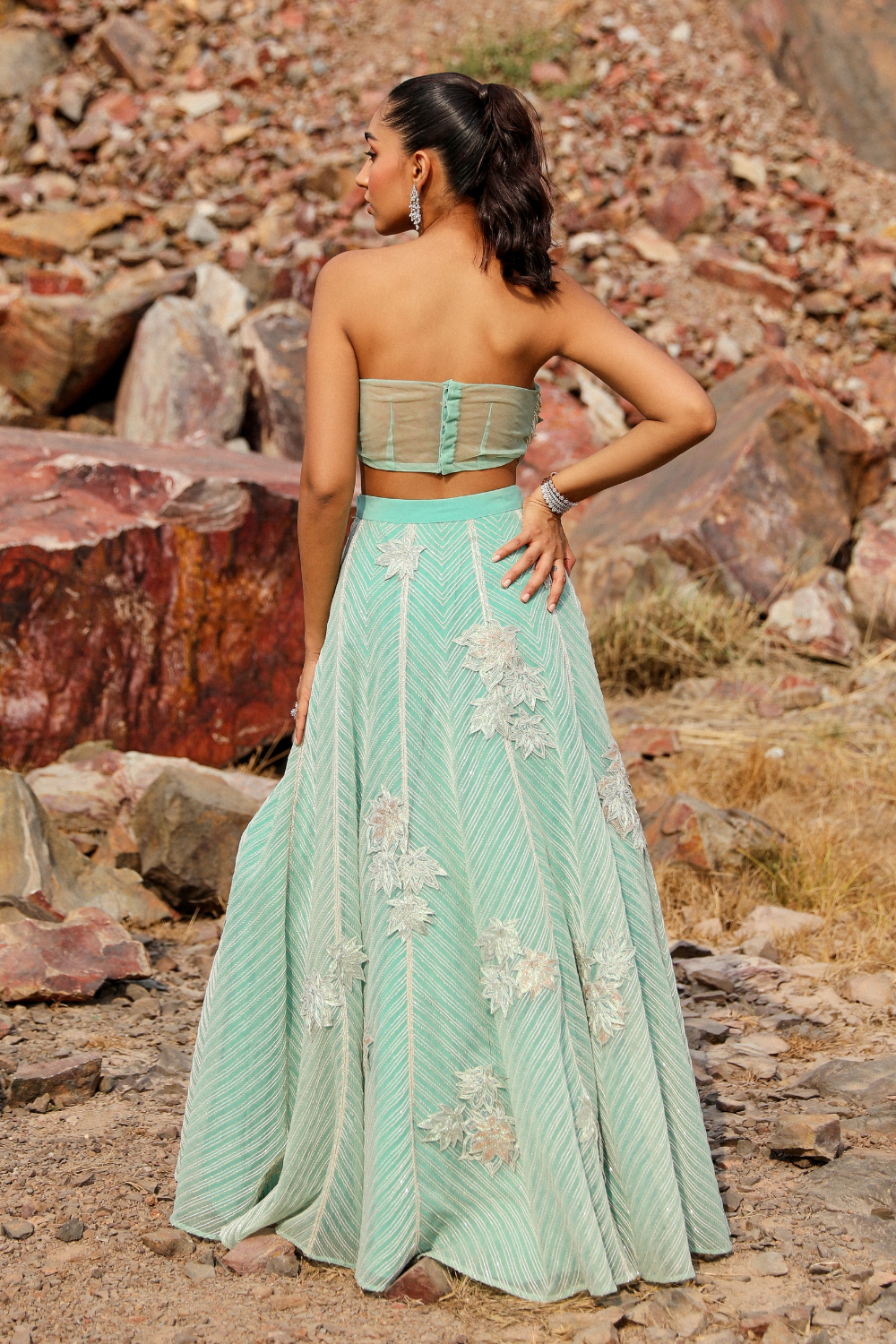 Chahat tandon in BLUE CHEVRON LEHENGA SET