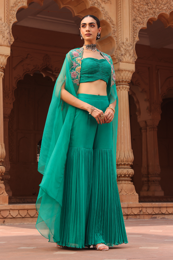 Green Chakra gharara cape set