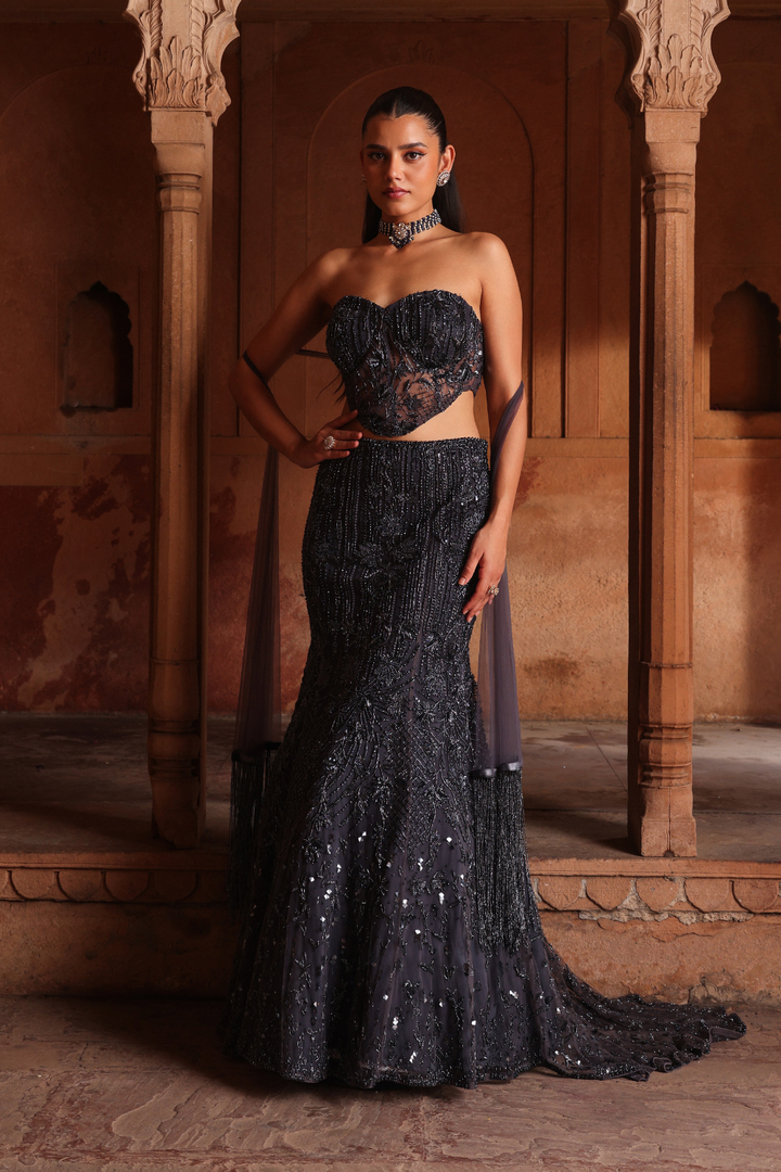 Dark love fish cut lehenga