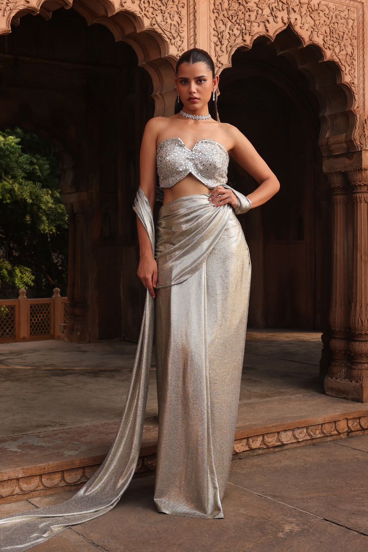 Silver moon drape saree