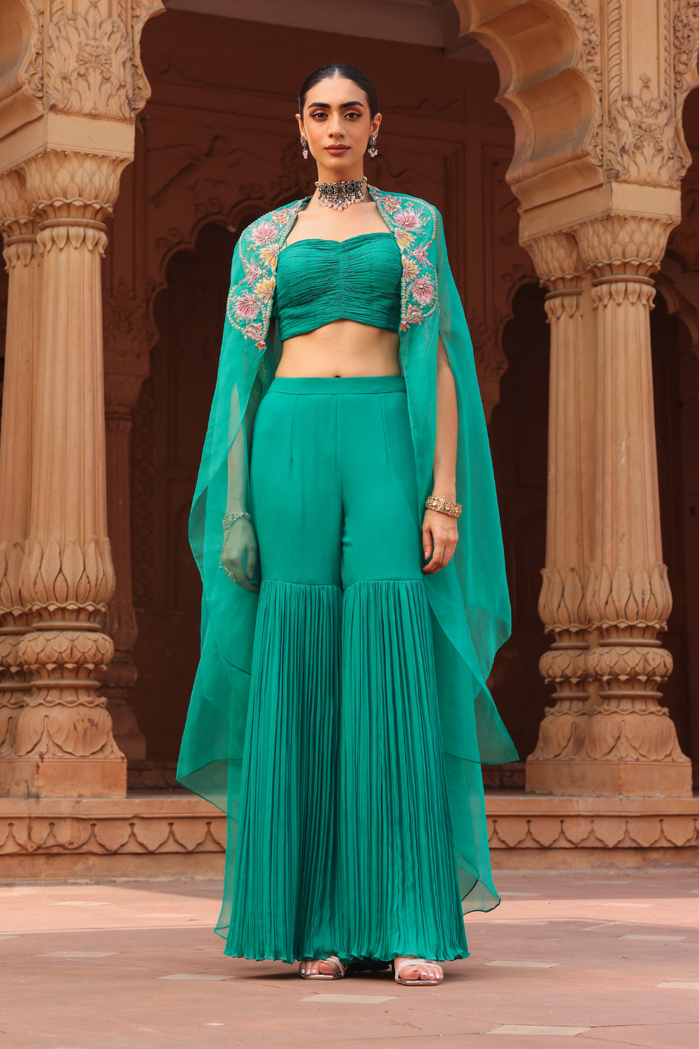 Green Chakra gharara cape set