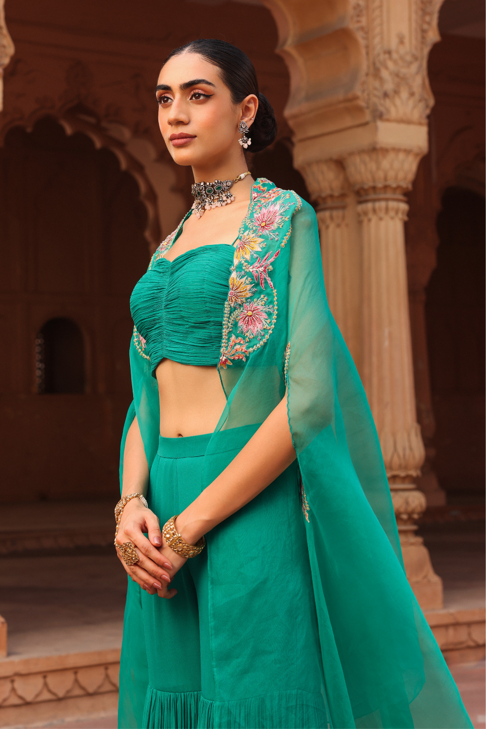 Green Chakra gharara cape set