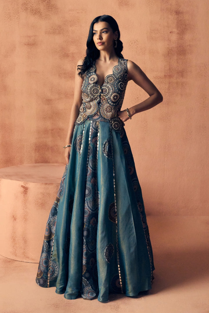 Chakra waistcoat lehenga set