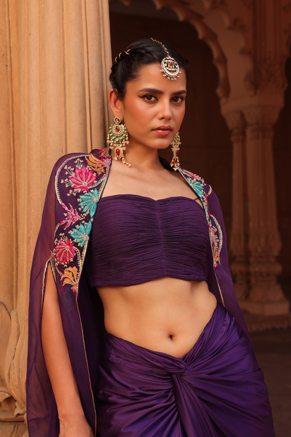 Purple Chakra dhoti cape set