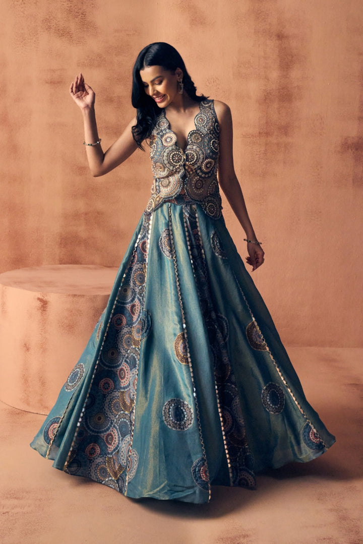 Chakra waistcoat lehenga set