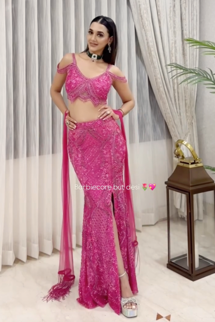 Deeksha Mishra in Candy Pink Fishcut Lehenga