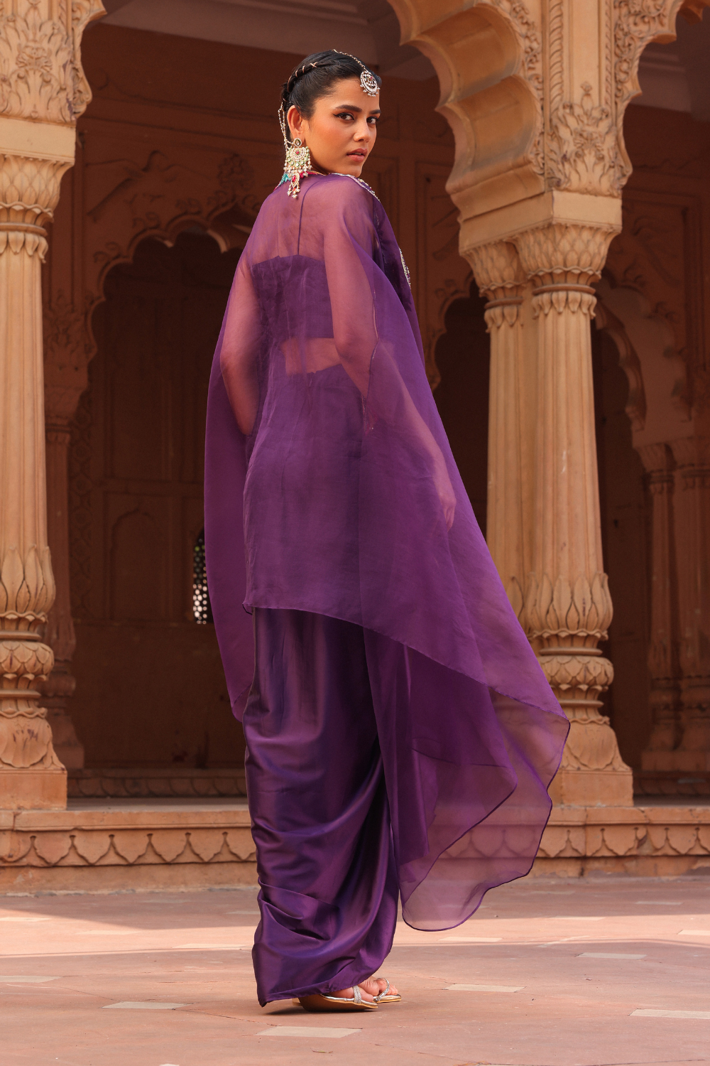 Purple Chakra dhoti cape set