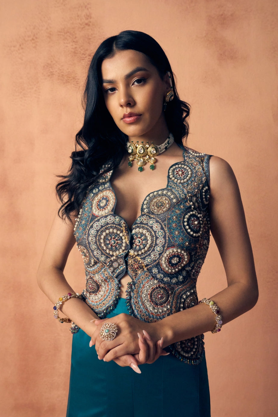 Chakra waistcoat sharara set