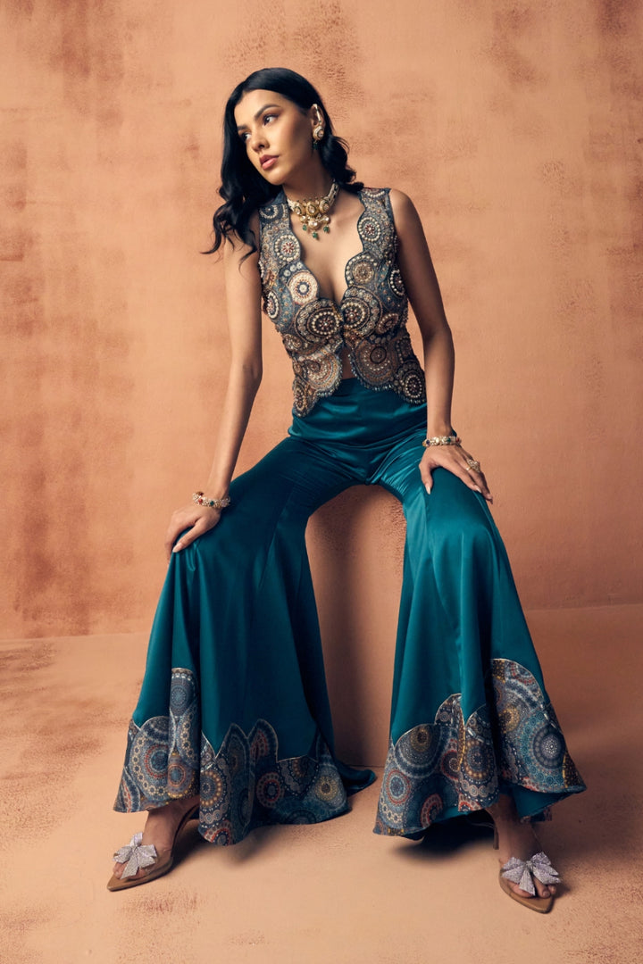 Chakra waistcoat sharara set