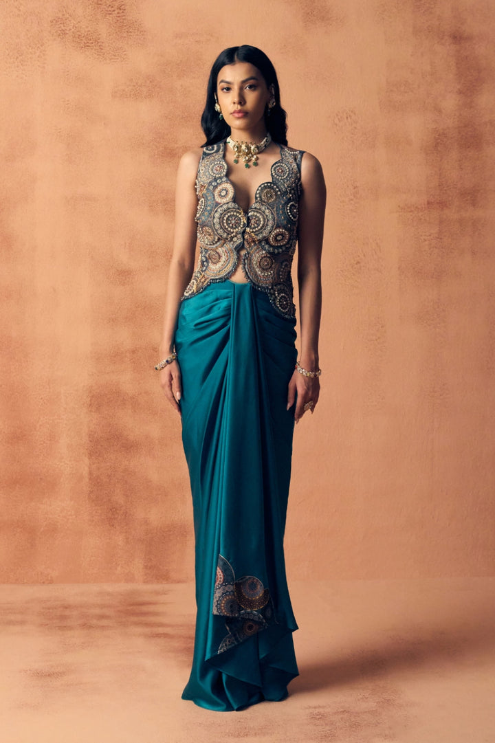 Chakra waistcoat drape skirt set