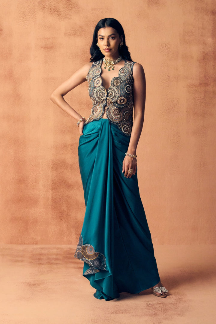 Chakra waistcoat drape skirt set