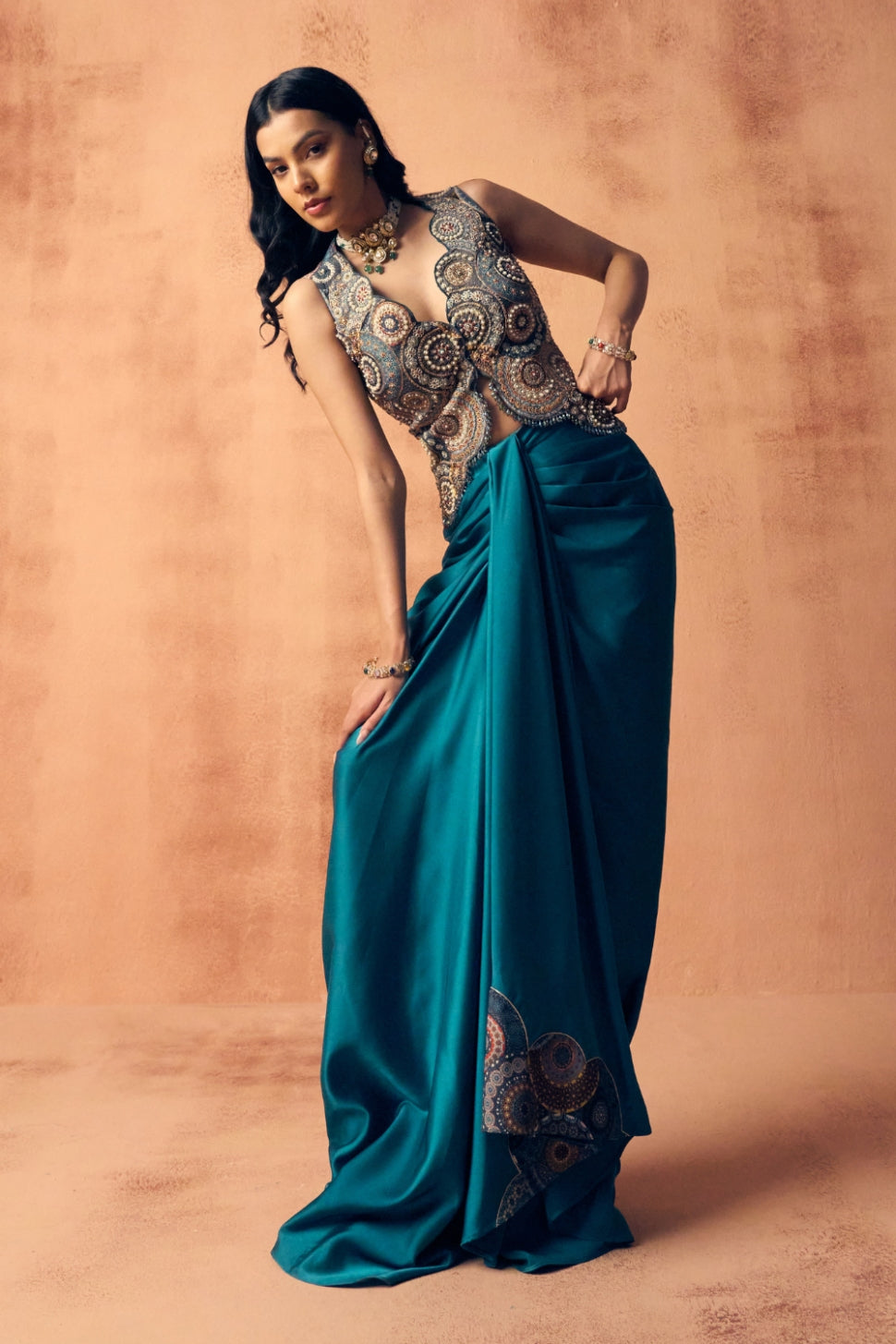 Chakra waistcoat drape skirt set