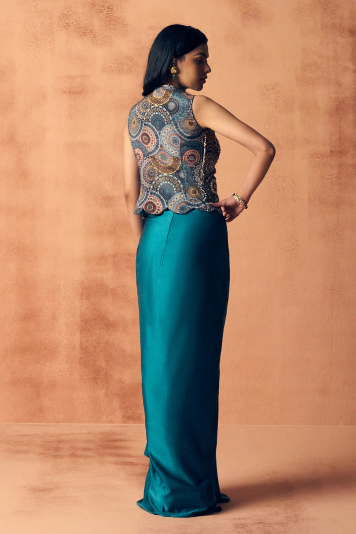 Chakra waistcoat drape skirt set
