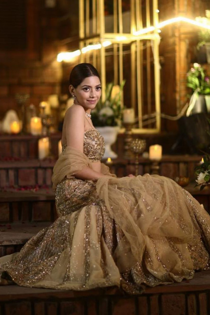 vanshika mehta in GOLD FISH CUT LEHENGA SET