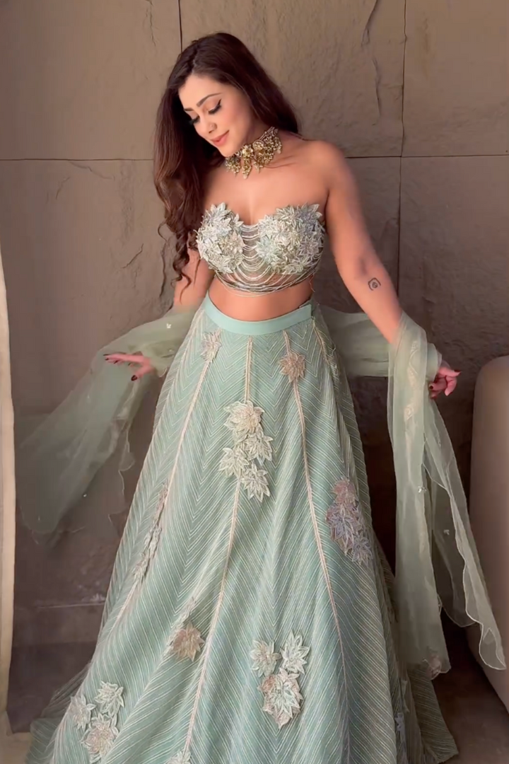 Ankita arora in BLUE CHEVRON LEHENGA SET