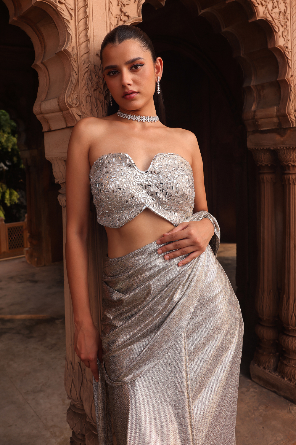 Silver moon drape saree