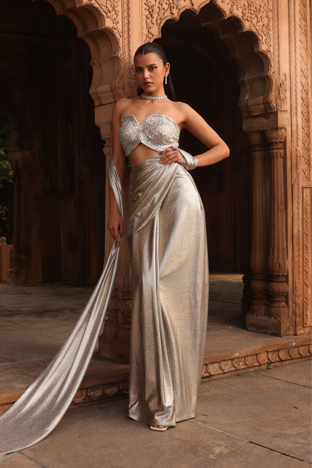 Silver moon drape saree