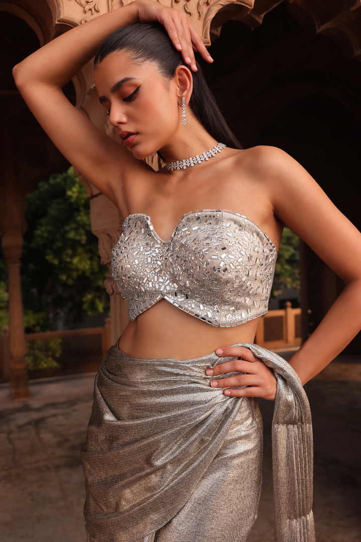 Silver moon drape saree