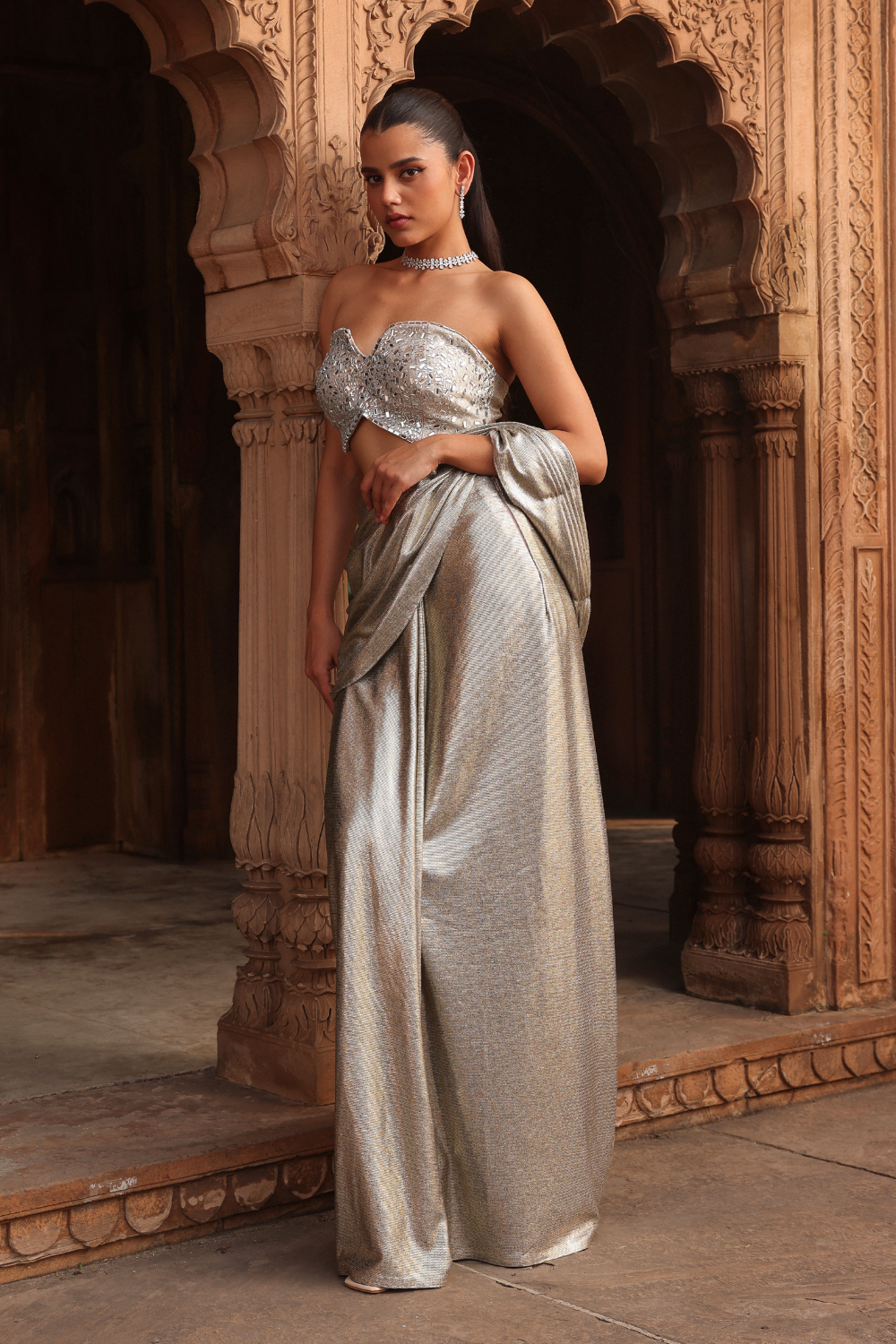 Silver moon drape saree