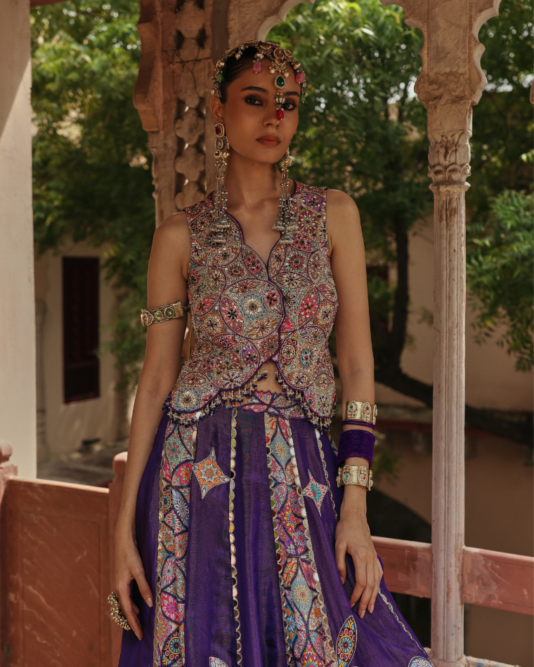 Mandala waistcoat lehenga