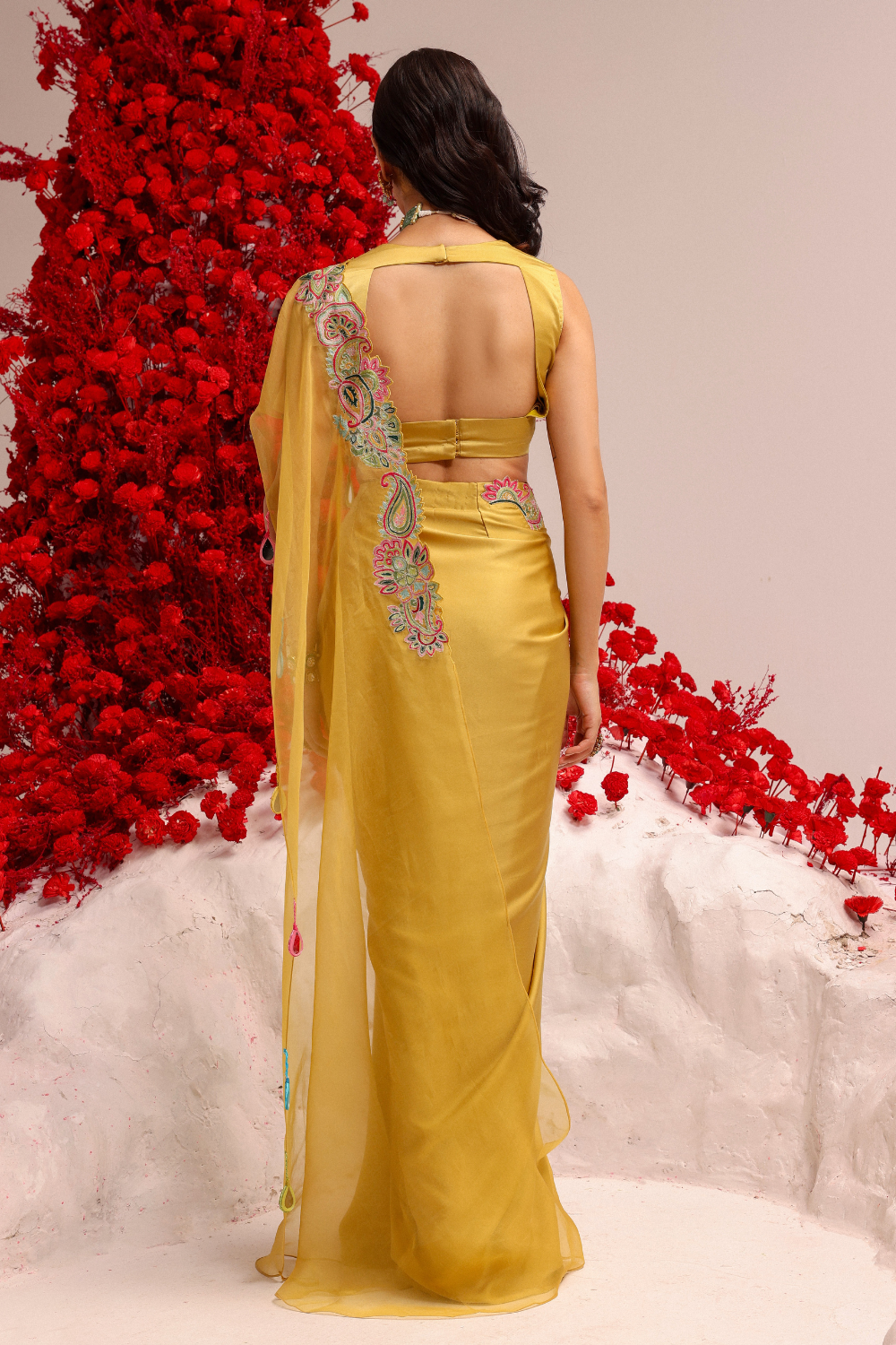 Paisley Love yellow drape saree