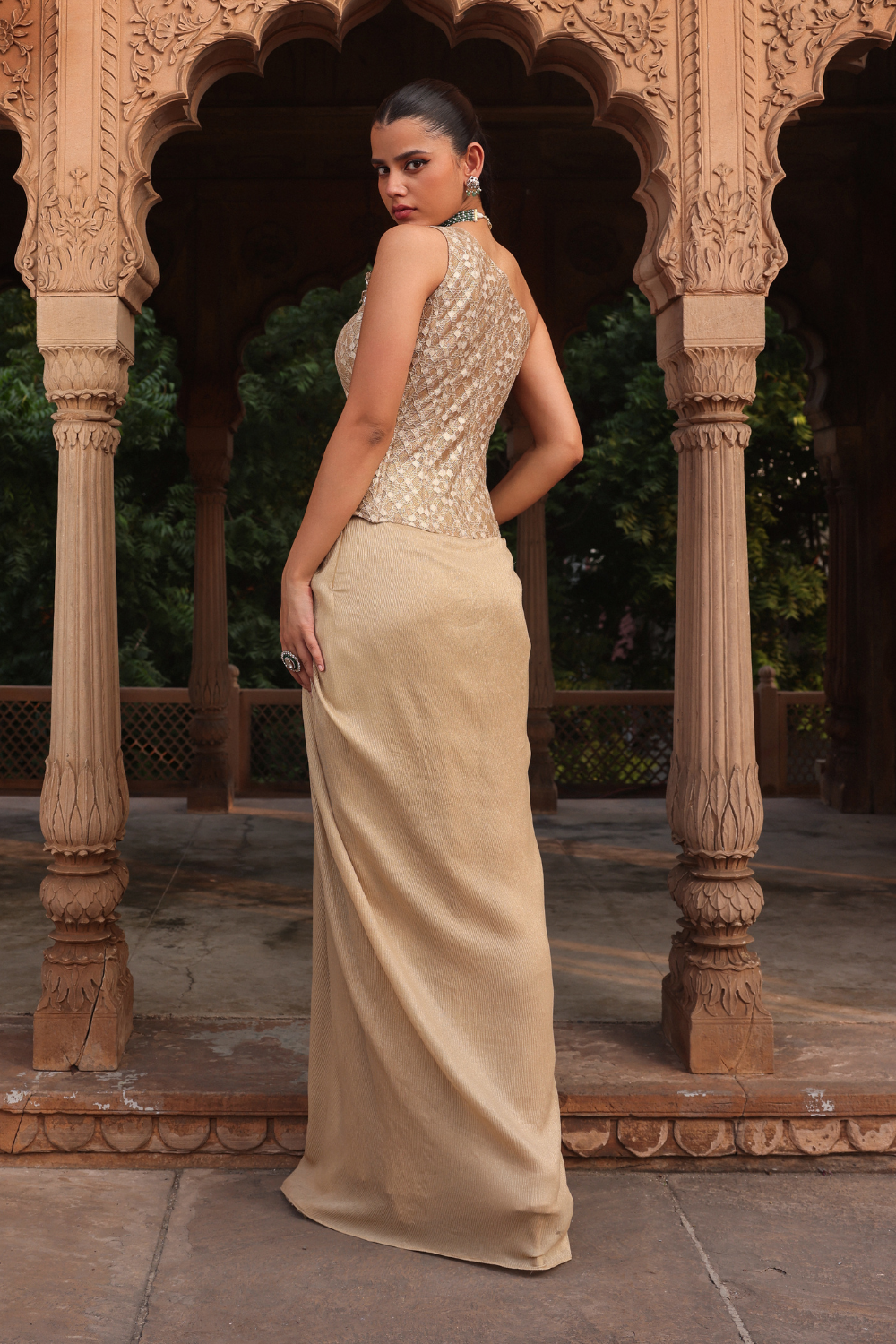 Golden tulip drape saree