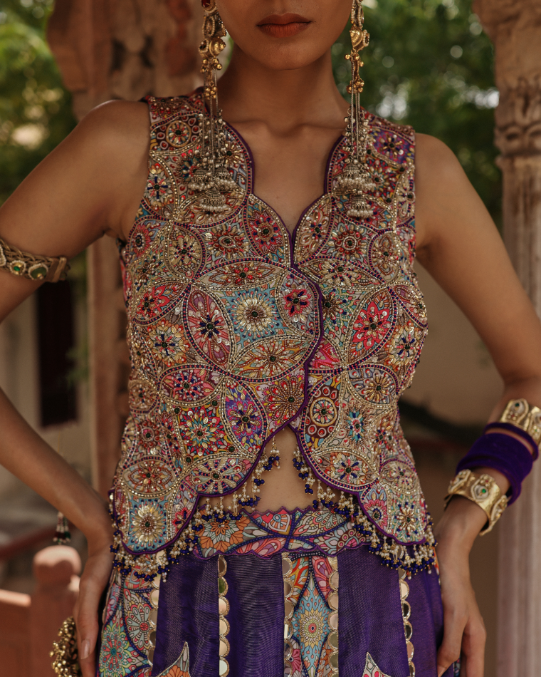 Mandala waistcoat lehenga