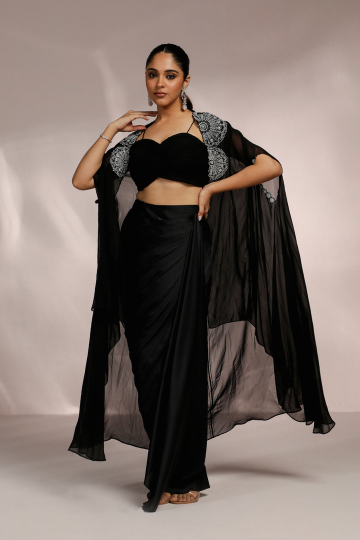 Divita Anjesh in Black Embroidered Cape Set