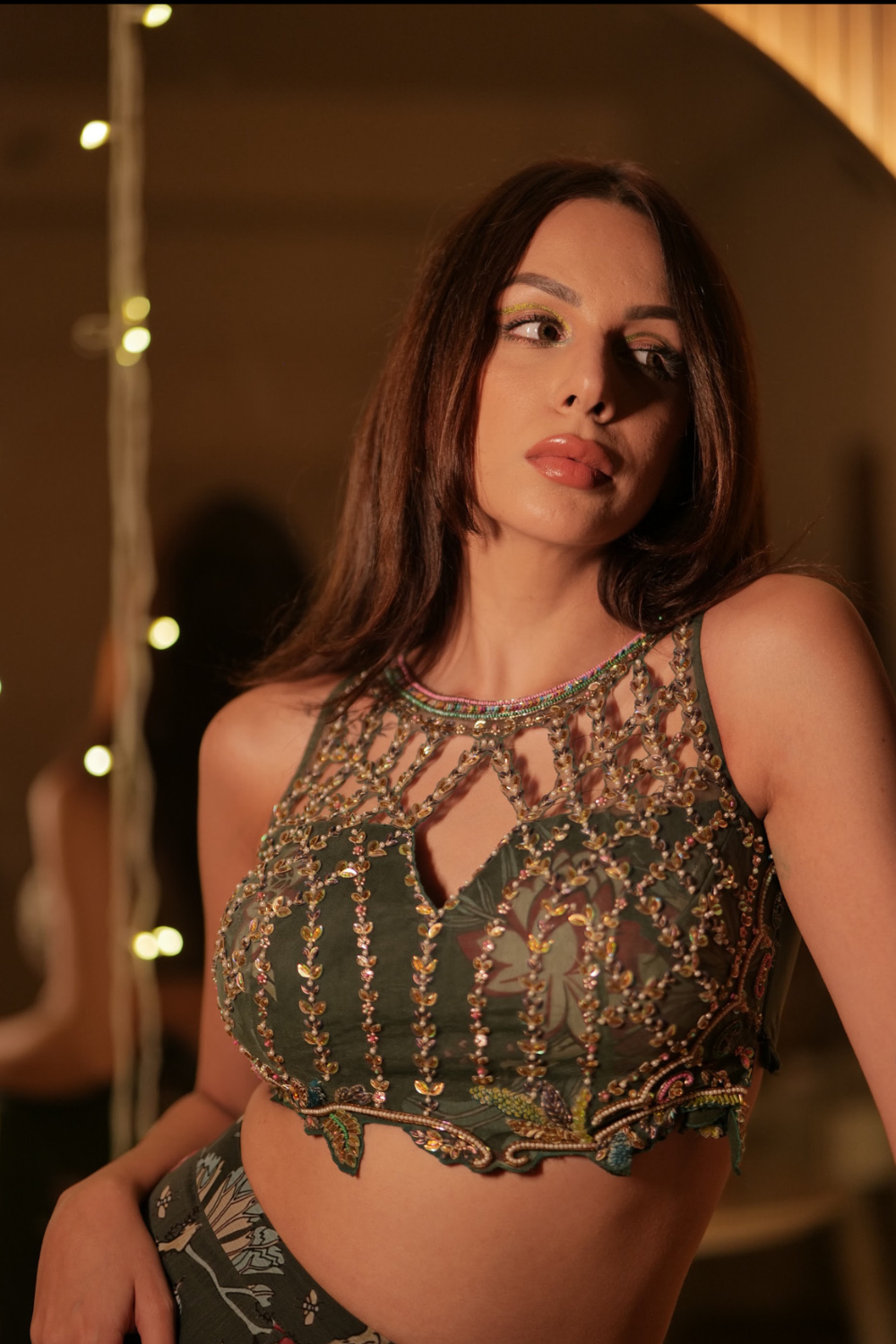 Nitibha Kaul in Khwaish green fishcut lehenga